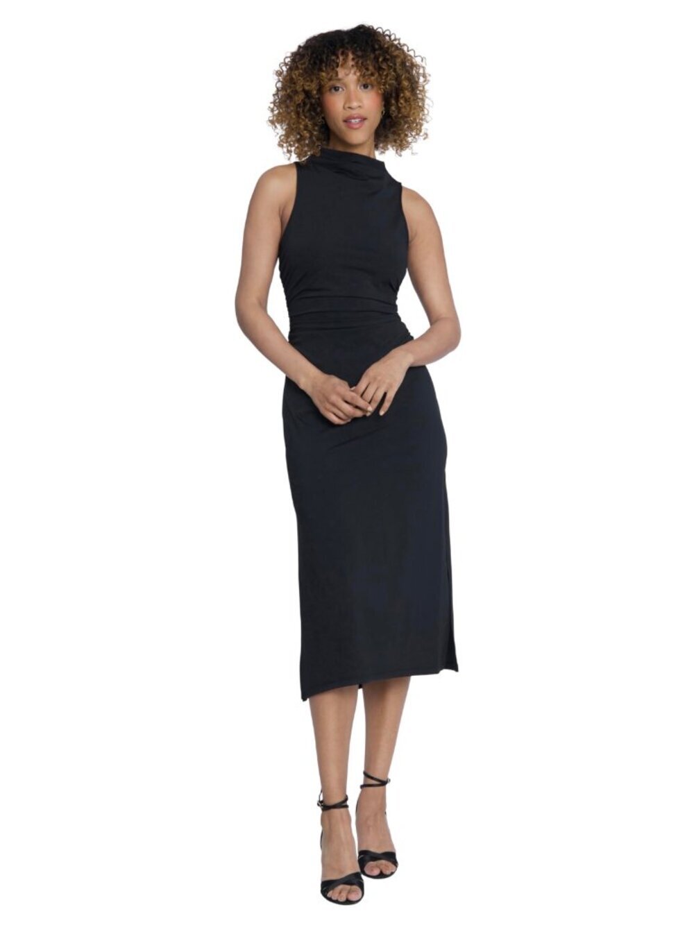 NWT New Maggy London Draped Mock Neck Sleeveless Sheath Ruched Waist Dress Sz 8